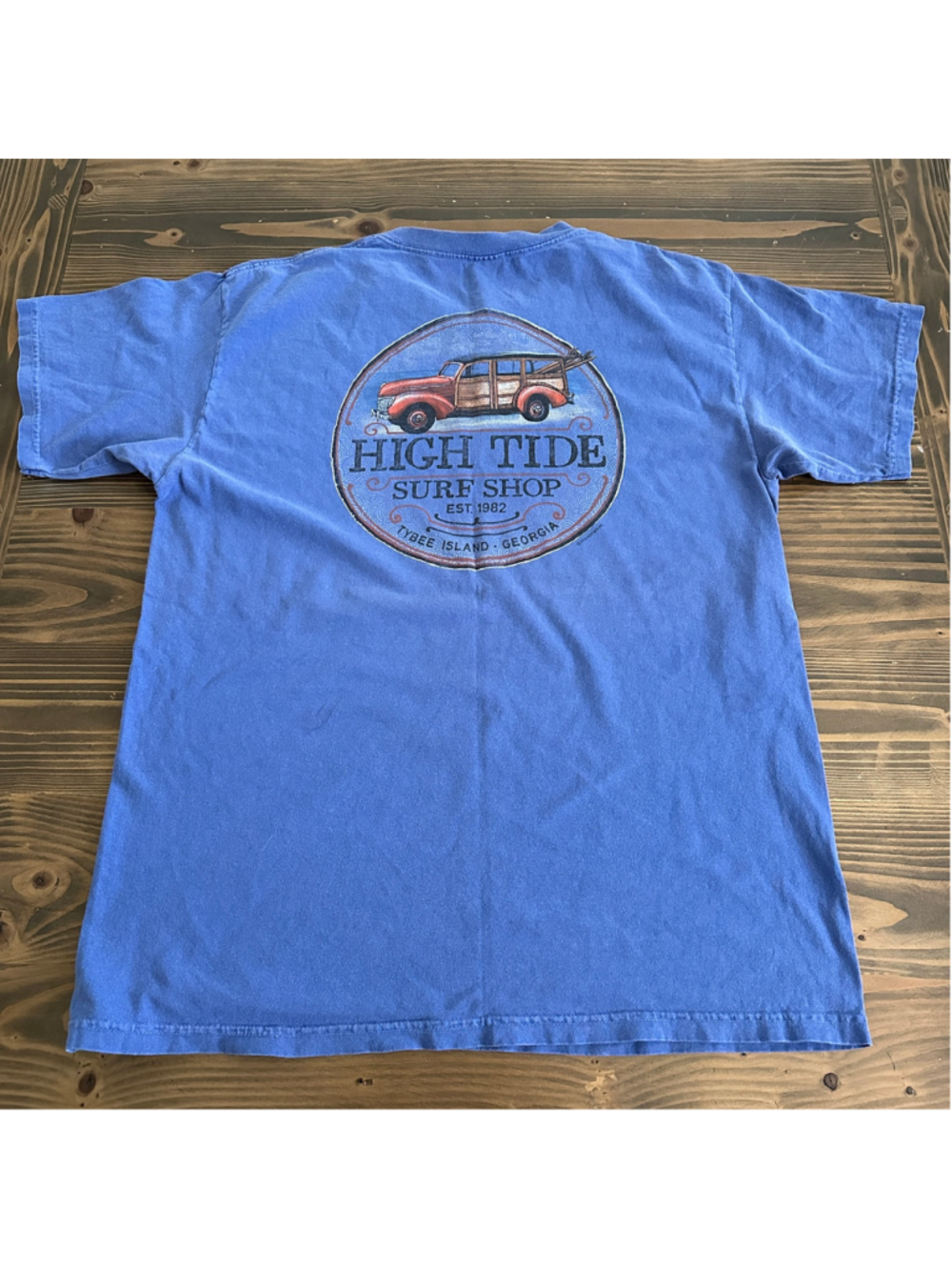 Comfort Colors High Tide Surf Shop Tybee Island GA Tee L Blue Surf Graphic Retro - Picture 4 of 7